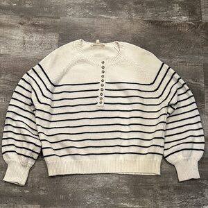 Sezane Leontine Cream and Black Buttoned Sweater Sz Small